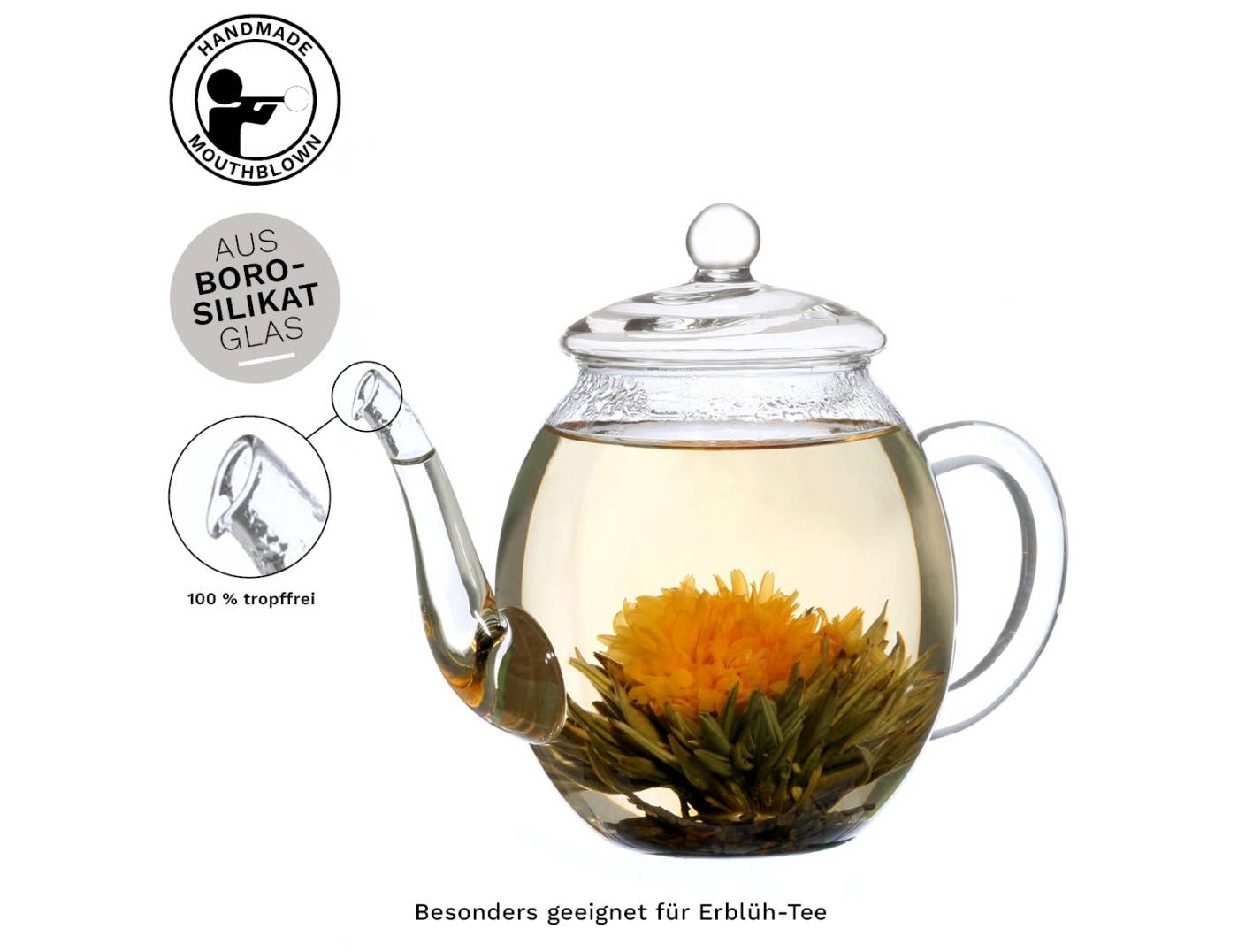 Creano Teekanne aus Glas mit Deckel für 500 ml