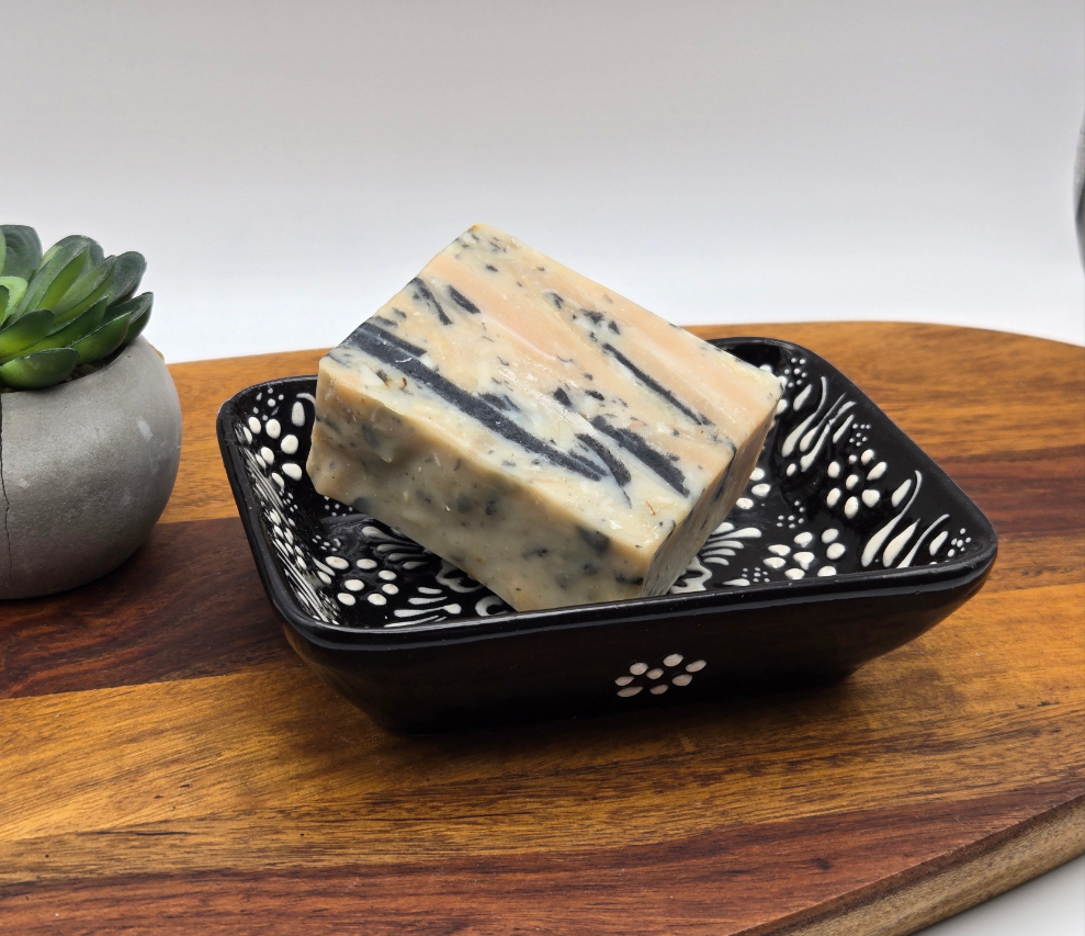 Ottoman Seifenablage Seifenschale Oriental aus Keramik schwarz mit weißem Muster