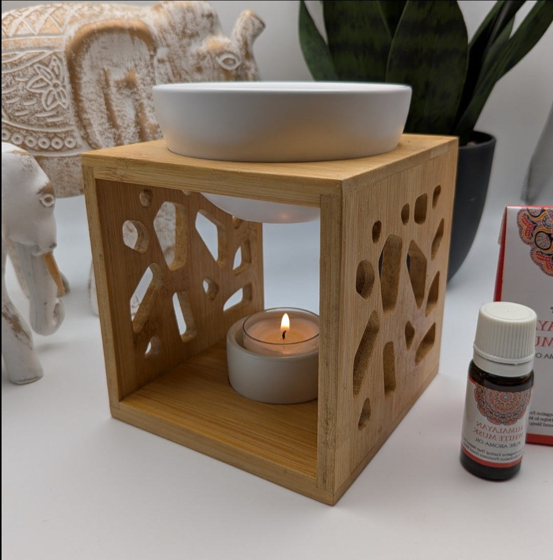 Pajoma Duftlampe Bali / Pattern Keramik weiß aus Bambusholz