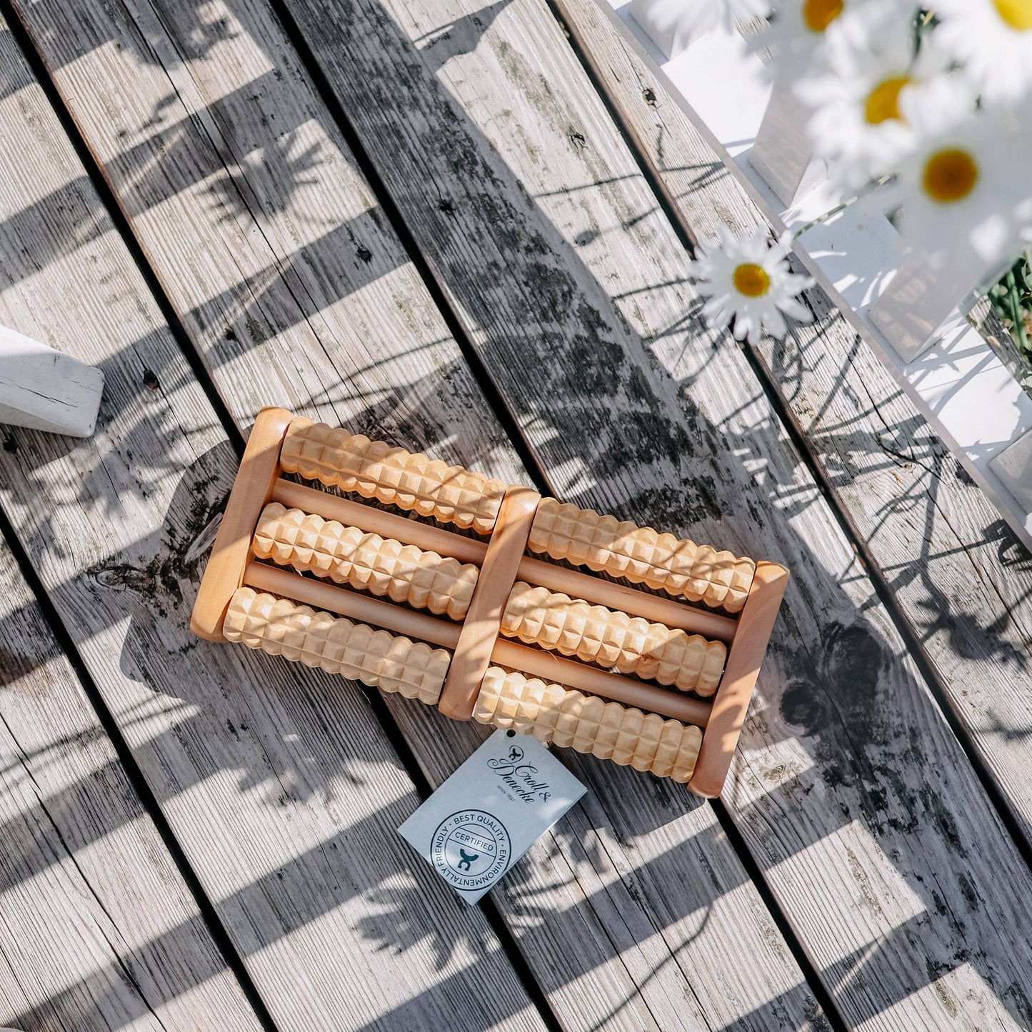 Croll & Denecke Fußmassageroller 6 Rollen aus Lotusholz