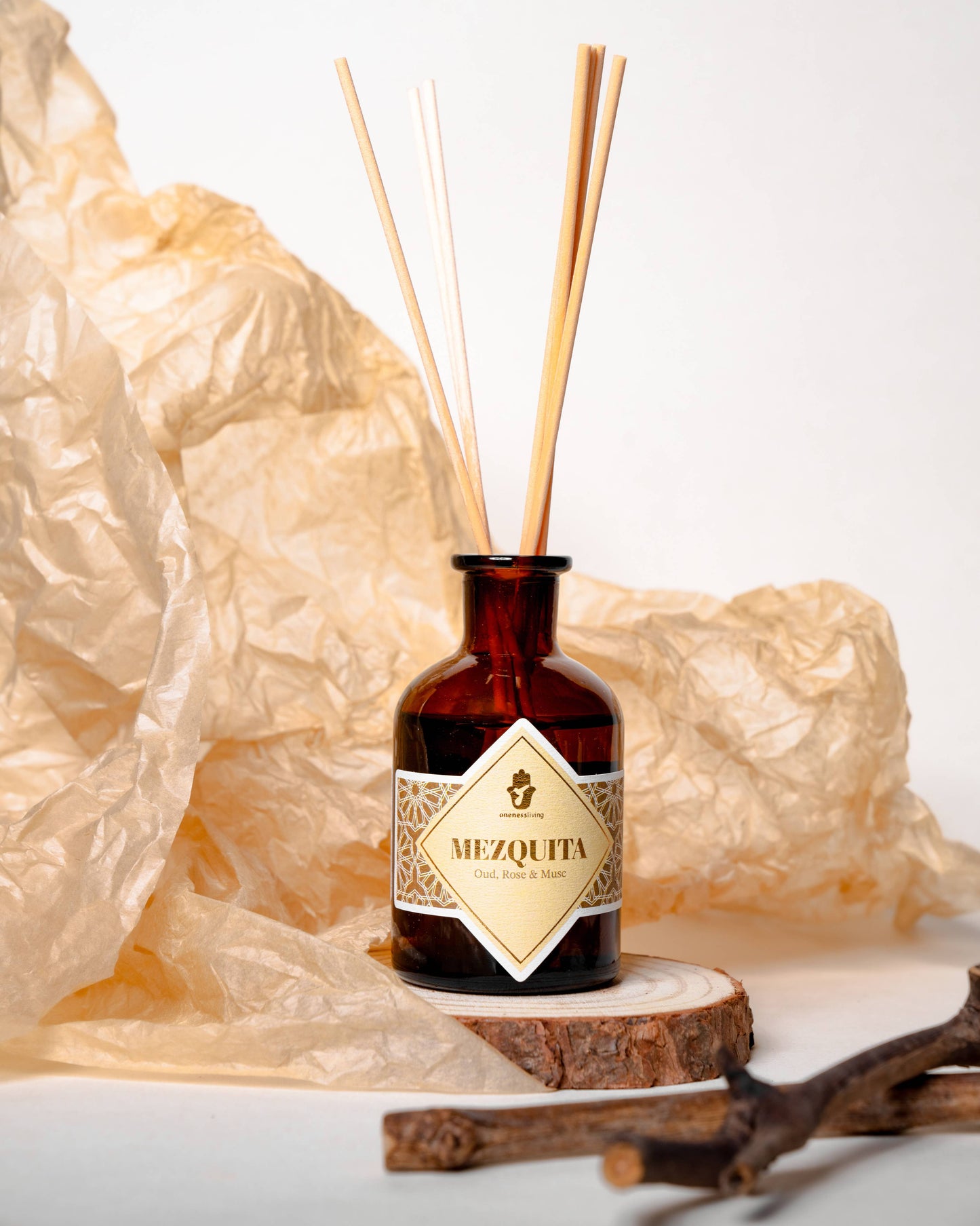 Oneness Living Lufterfrischer mit Duftstäbchen / Mezquita / Oud und Rosa Moschus