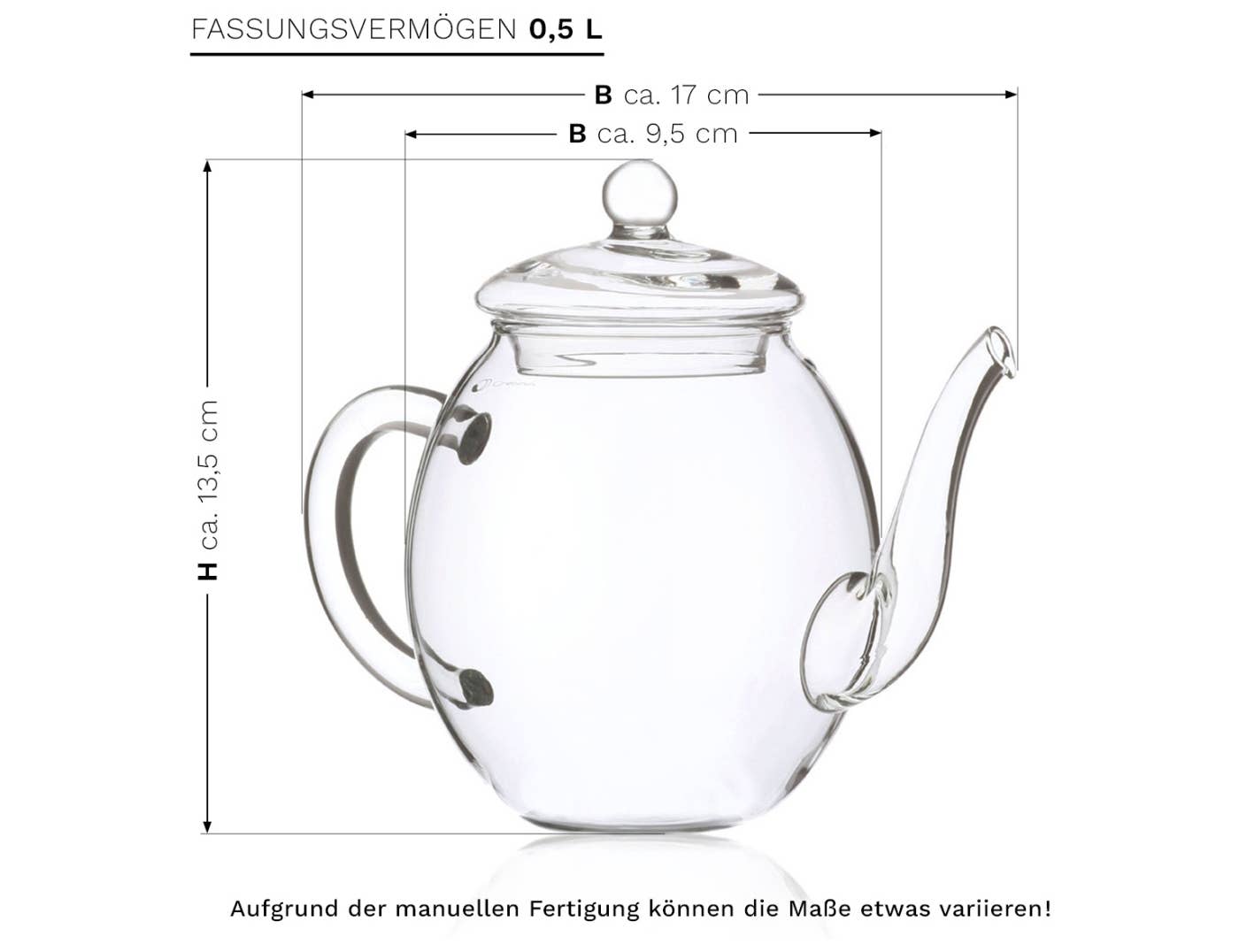 Creano Teekanne aus Glas mit Deckel für 500 ml