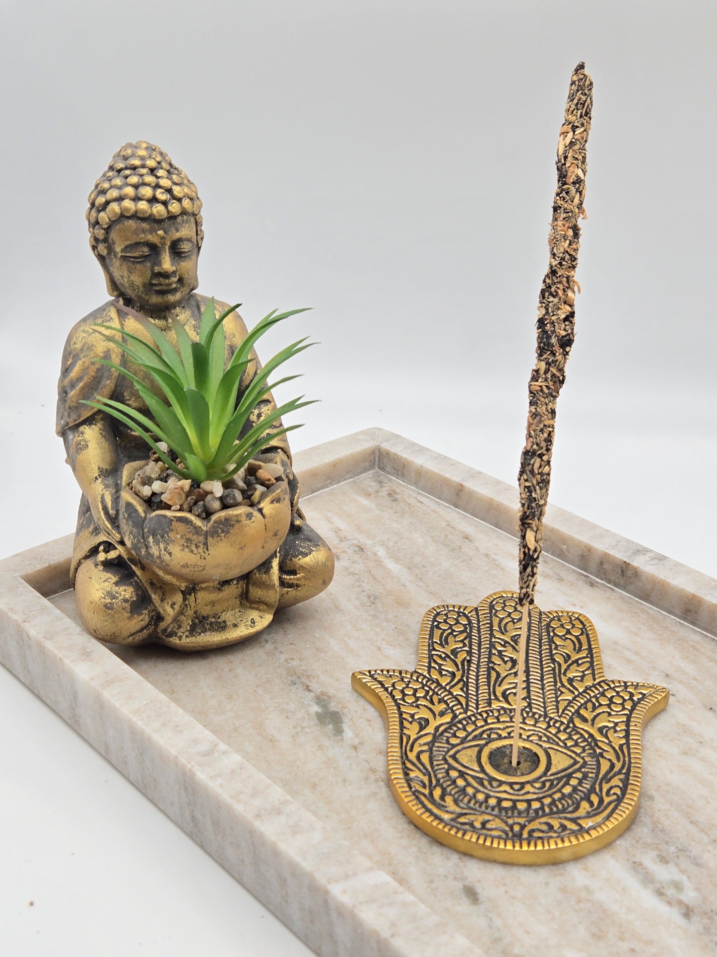 Green Tree Räucherhalter Hand der Fatima Gold aus Aluminium