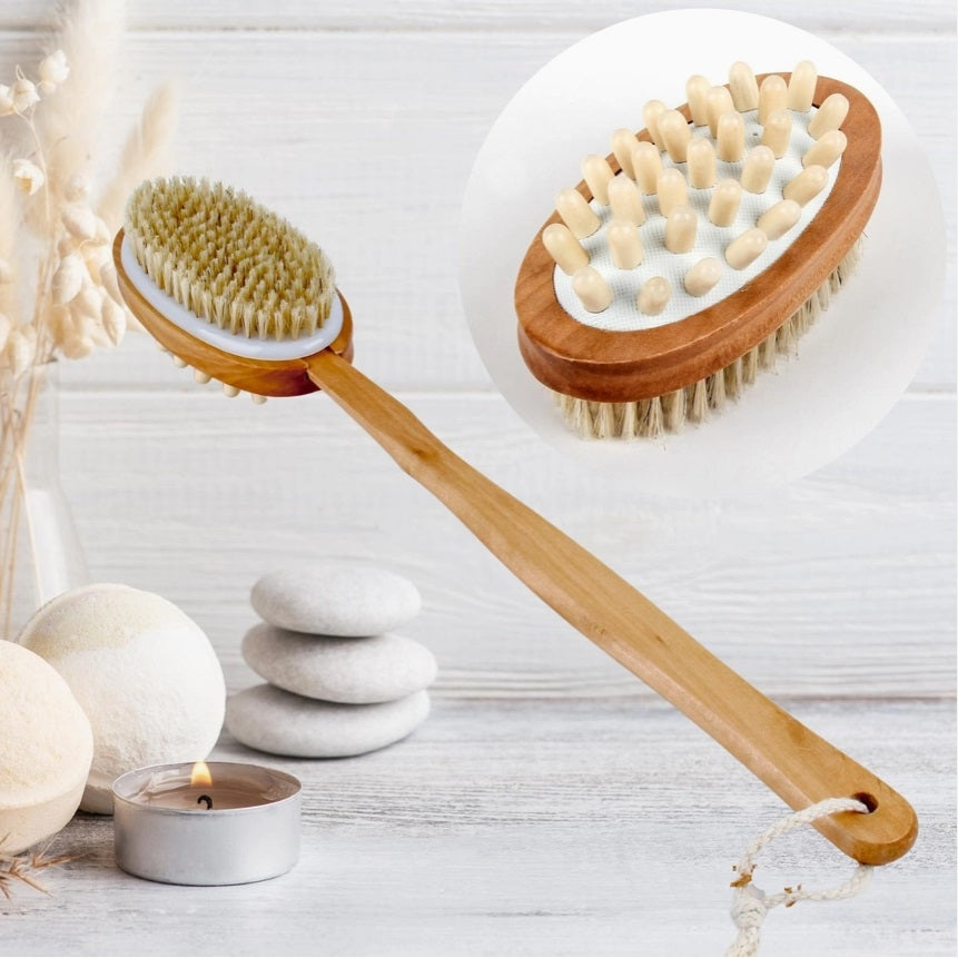 Sun & Sia Badebürste Dualsense Abnehmbarer Griff mit Naturborsten aus Holz