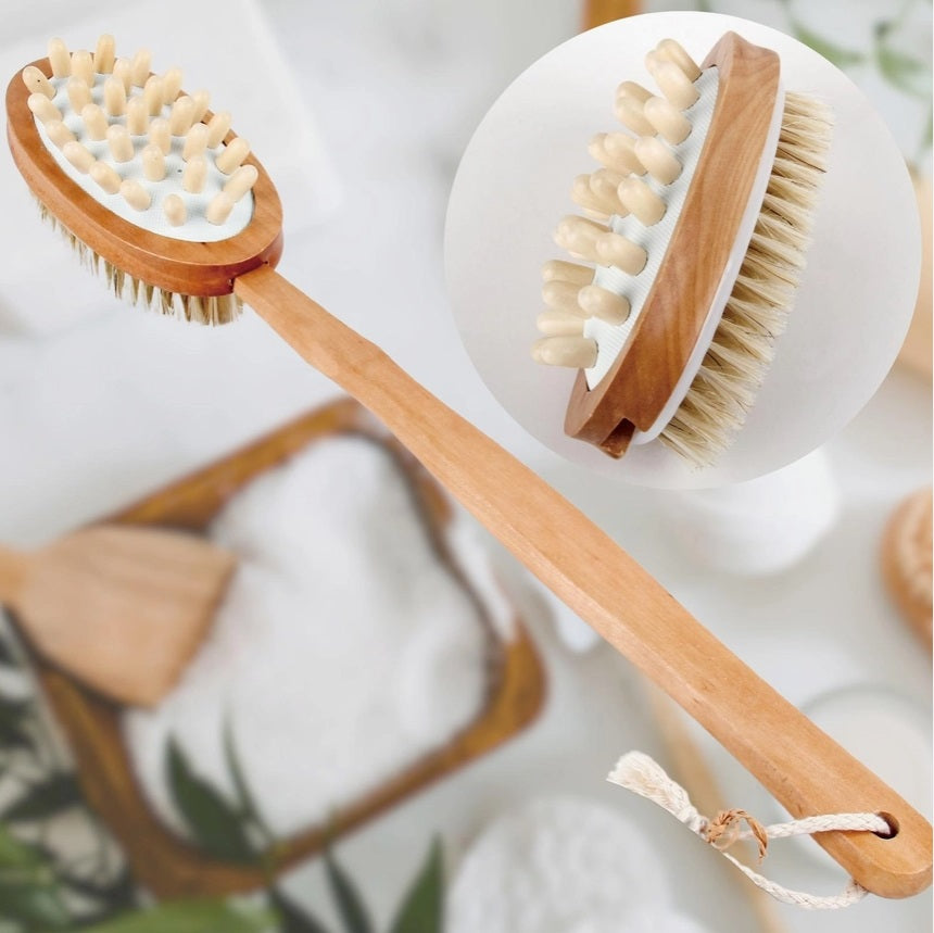 Sun & Sia Badebürste Dualsense Abnehmbarer Griff mit Naturborsten aus Holz