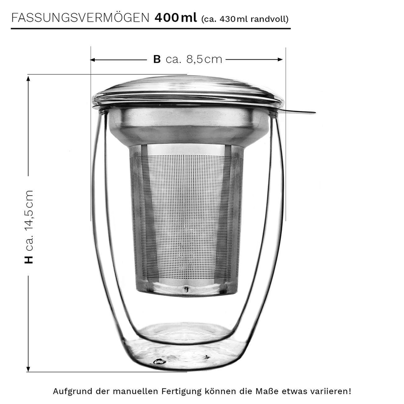 Creno Doppelwandiges Thermoglas & Edelstahlfilter 400ml
