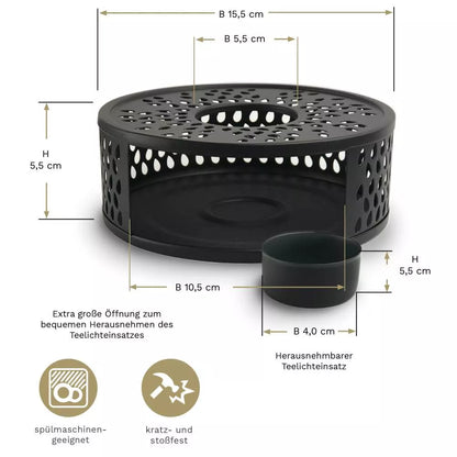Creano Teewärmer Stövchen Leaf Classic Schwarz aus Edelstahl